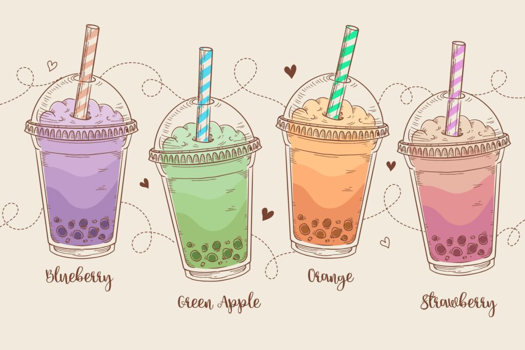 Illustrative picture of Bubble tea 4 different flavors