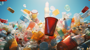Pile of plastic cups, bubble tea cups, trash