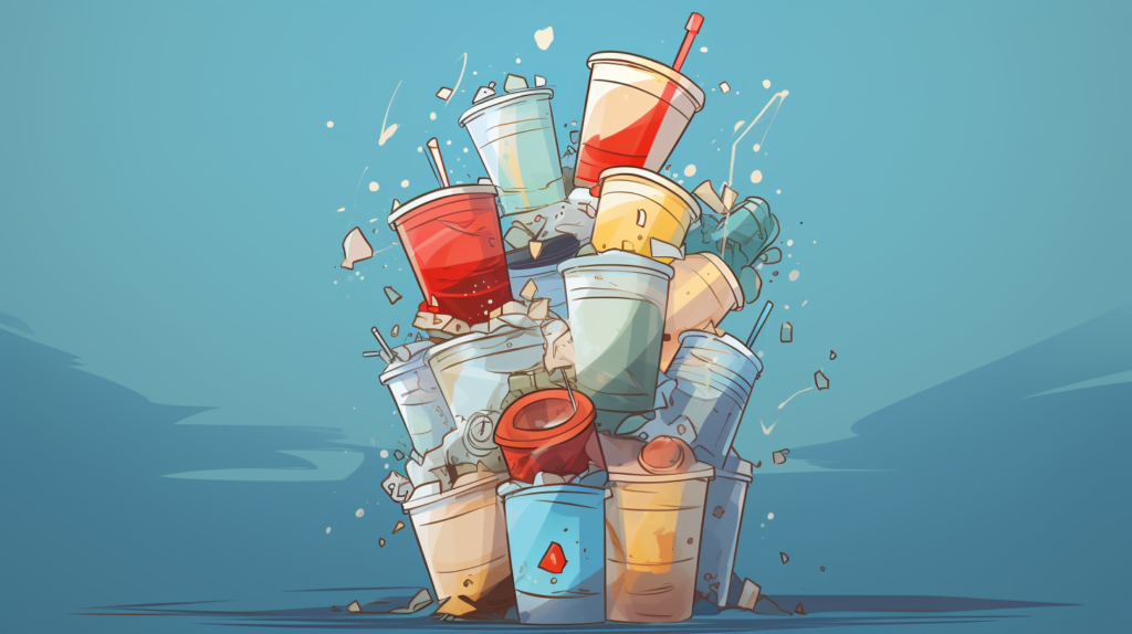 Pile of plastic bubble tea cups illustration